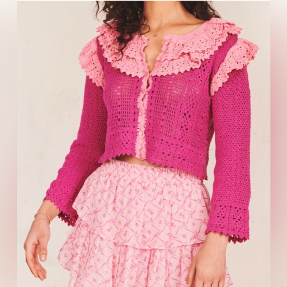 LoveShackFancy Crochet two-tone cardigan